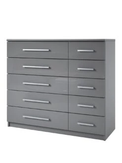 Very Home Prague Gloss 5 + 5 Wide Chest Of Drawers - FSC® Certified -Oleu Furniture Shop 369RQ SQ3 0000000563 GREY GLOSS SLa