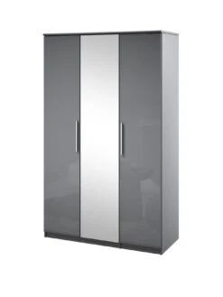 Very Home Prague Gloss 3 Door Mirrored Wardrobe - FSC® Certified -Oleu Furniture Shop 369RW SQ3 0000000563 GREY GLOSS SLa