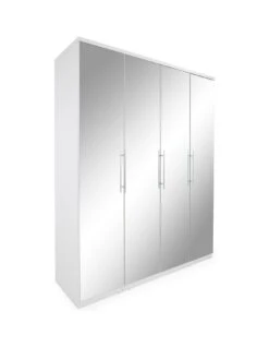 Very Home Prague 4-door Wardrobe With Mirrored Doors And Internal Chest Of 3 Drawers - FSC® Certified -Oleu Furniture Shop 3VHJX SQ3 0000000013 WHITE SLa