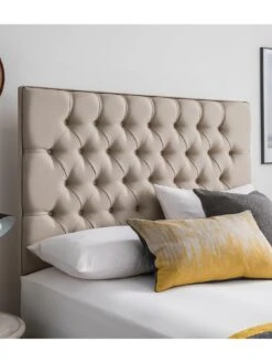 Silentnight Amalia Fabric Buttoned Padded Headboard - Available In 3 Colours -Oleu Furniture Shop KKM6W SQ2 0000000406 SANDSTONE RSr