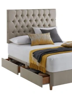 Silentnight Amalia Fabric Buttoned Padded Headboard - Available In 3 Colours -Oleu Furniture Shop KKM6W SQ5 0000000406 SANDSTONE SLd1