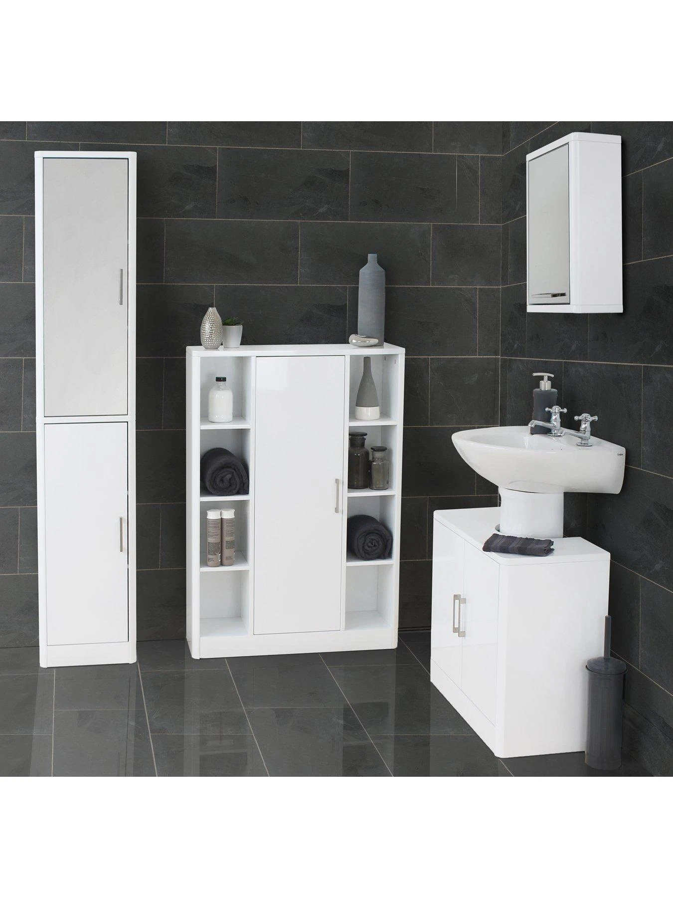 Lloyd Pascal Luna Hi-Gloss 2 Door Mirrored Bathroom Tallboy - White 8 Lloyd Pascal Luna Hi-Gloss 2 Door Mirrored Bathroom Tallboy - White - Image 6