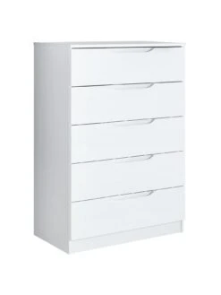 One Call Monaco Ready Assembled High Gloss 5 Drawer Chest -Oleu Furniture Shop LPHVF SQ3 0000000559 WHITE GLOSS SLa