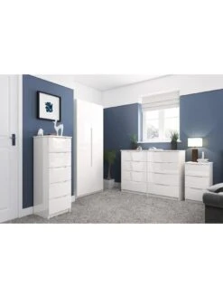 One Call Monaco Ready Assembled High Gloss 3 Drawer Bedside -Oleu Furniture Shop LPHVG SQ2 0000000559 WHITE GLOSS RSr