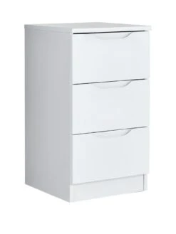 One Call Monaco Ready Assembled High Gloss 3 Drawer Bedside -Oleu Furniture Shop LPHVG SQ3 0000000559 WHITE GLOSS SLa