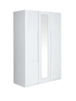 One Call Monaco Part Assembled High Gloss 3 Door Mirrored Wardrobe -Oleu Furniture Shop LPHVP SQ3 0000000559 WHITE GLOSS SLa