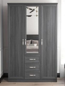 Very Home Camberley 3 Door, 3 Drawer Mirrored Wardrobe