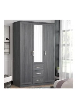 Very Home Camberley 3 Door, 3 Drawer Mirrored Wardrobe -Oleu Furniture Shop LPLM7 SQ3 0000000558 DARK OAK SLa