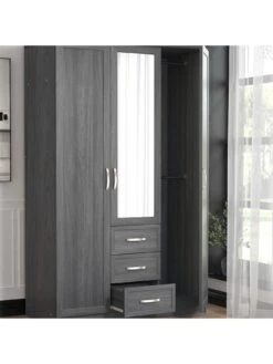 Very Home Camberley 3 Door, 3 Drawer Mirrored Wardrobe -Oleu Furniture Shop LPLM7 SQ4 0000000558 DARK OAK SLd