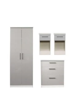 SWIFT Montreal Gloss 4 Piece Ready Assembled Package – 2 Door Wardrobe, 3 Drawer Chest And 2 Bedside Chests