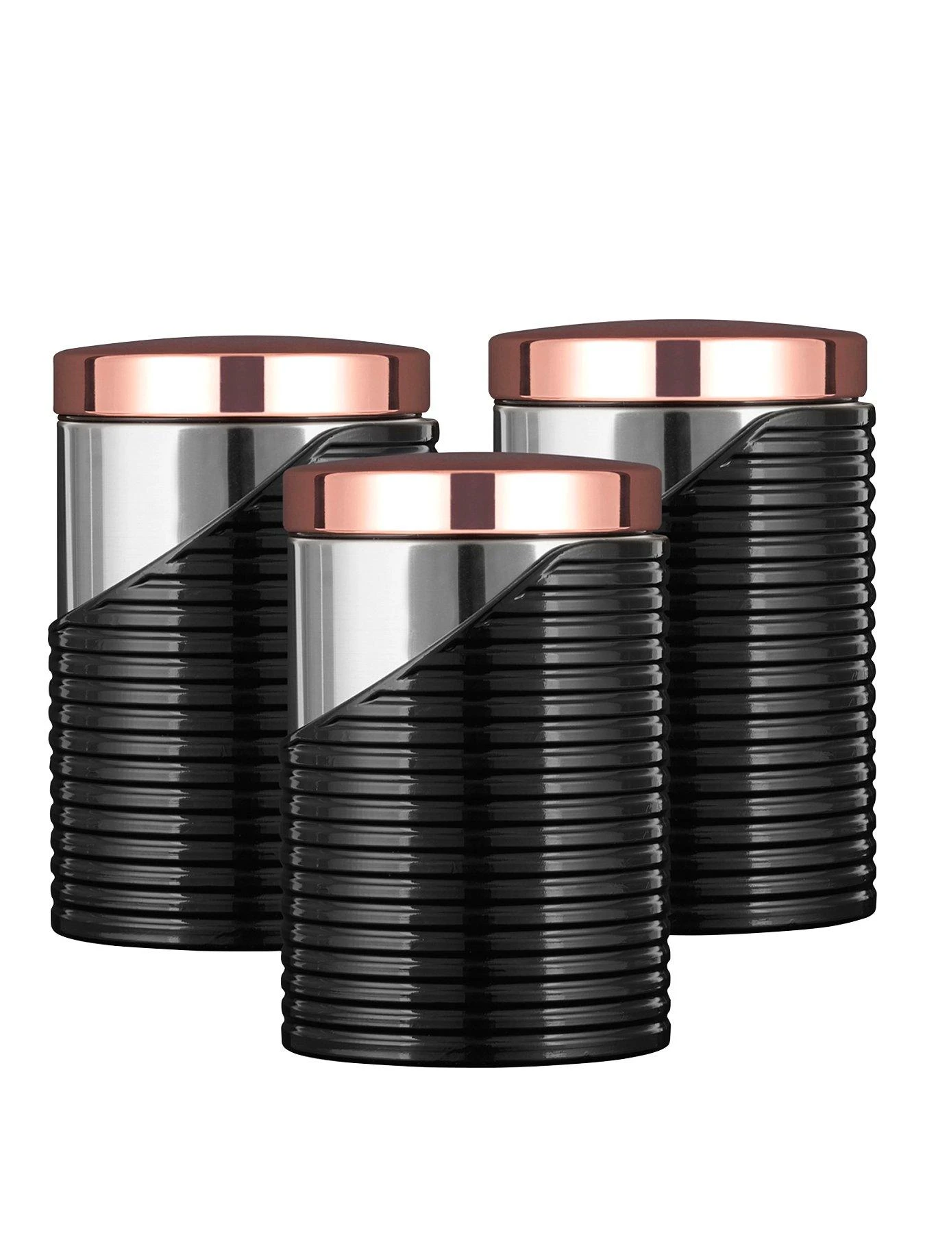 Tower Linear Rose Gold Set Of 3 Storage Canisters – Black 3 Tower Linear Rose Gold Set Of 3 Storage Canisters – Black