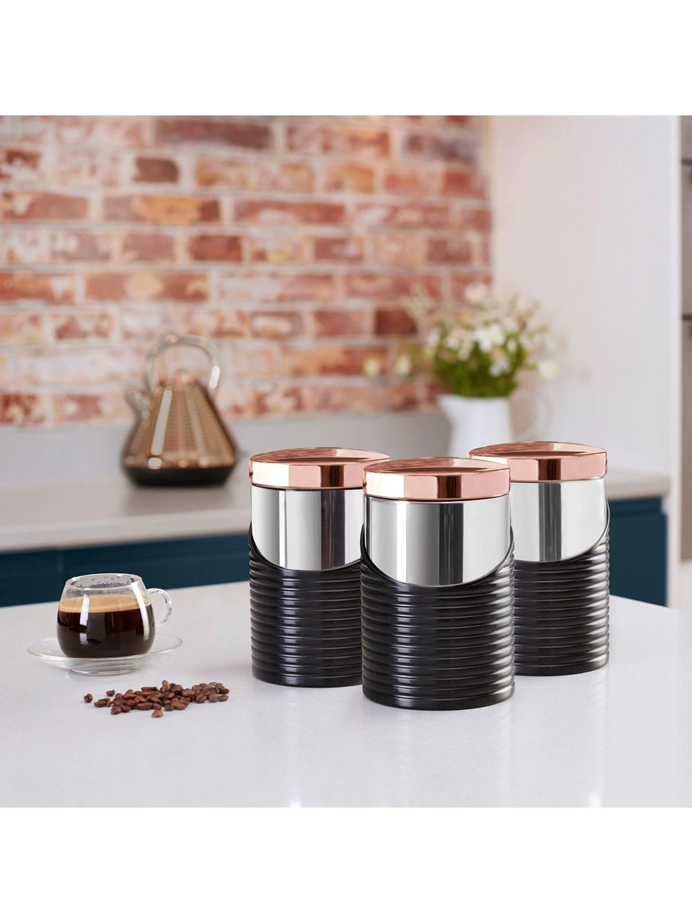 Tower Linear Rose Gold Set Of 3 Storage Canisters – Black 7 Tower Linear Rose Gold Set Of 3 Storage Canisters – Black - Image 5