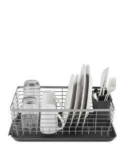Tower Compact Dish Rack With Cutlery Holder – Grey