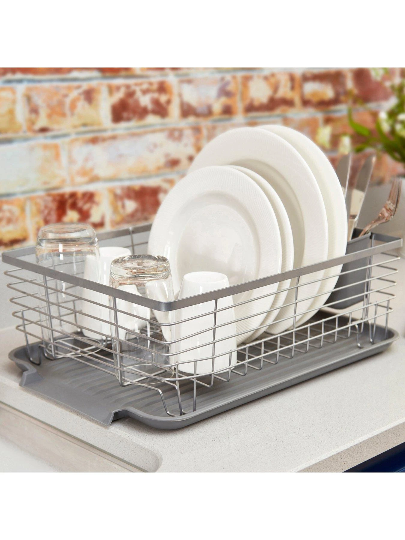 Tower Compact Dish Rack With Cutlery Holder – Grey 4 Tower Compact Dish Rack With Cutlery Holder – Grey - Image 2