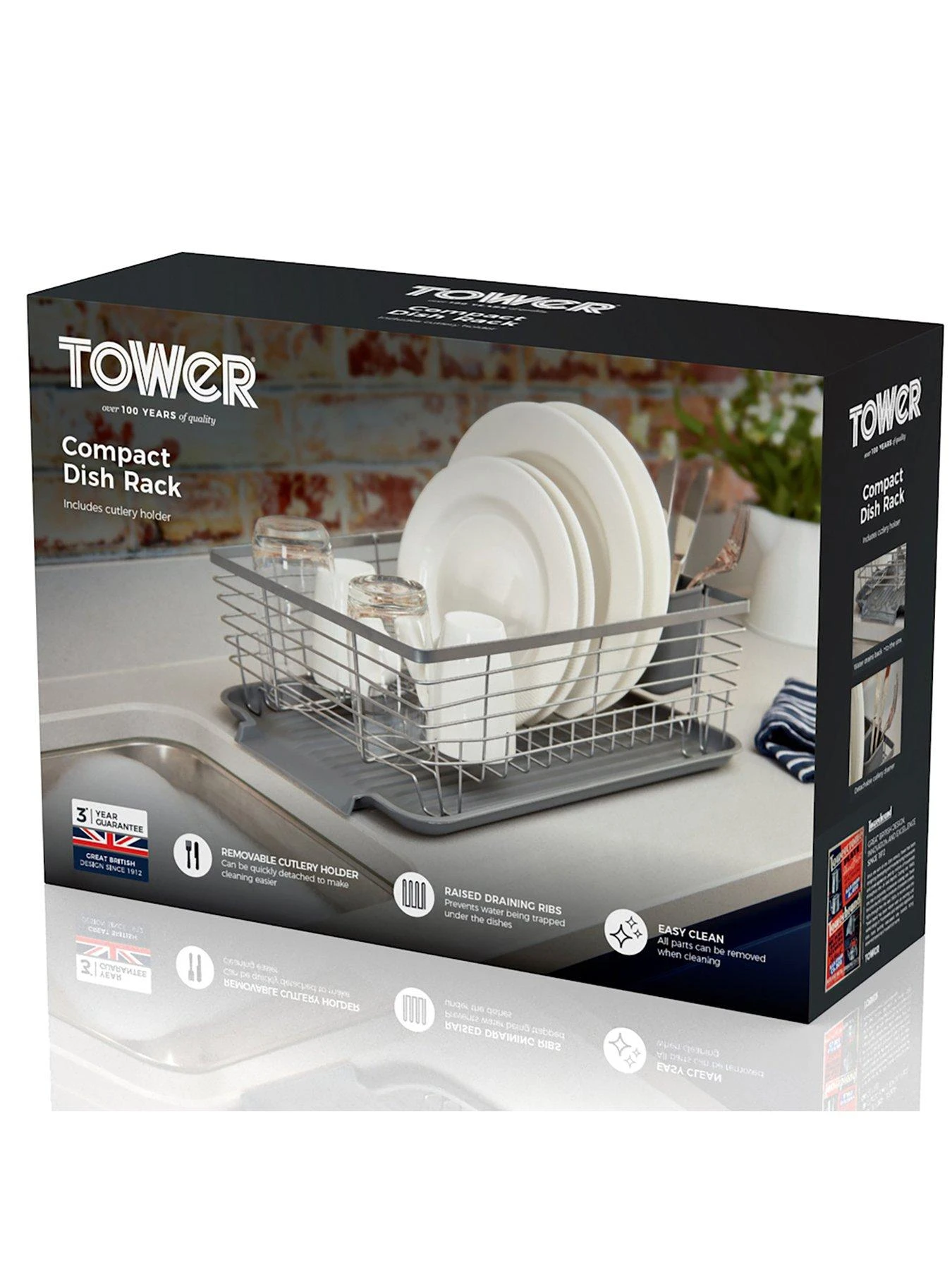 Tower Compact Dish Rack With Cutlery Holder – Grey 8 Tower Compact Dish Rack With Cutlery Holder – Grey - Image 6
