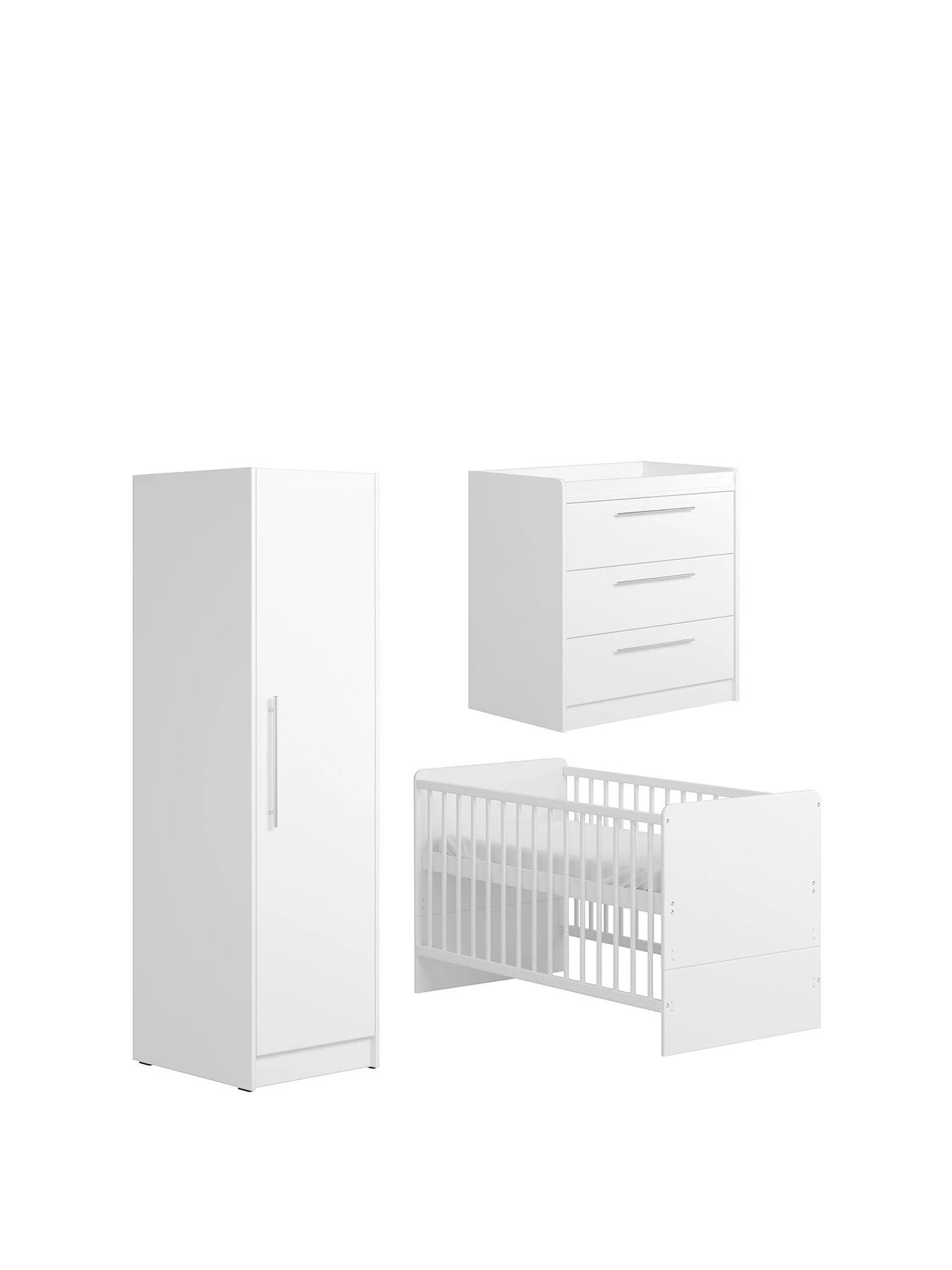 Little Acorns Portofino Cot Bed, Dresser And Single Wardrobe - White 3 Little Acorns Portofino Cot Bed, Dresser And Single Wardrobe - White