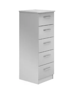 One Call Sanford Ready Assembled High Gloss Narrow 5 Drawer Chest -Oleu Furniture Shop N34AV SQ3 0000013154 DARK GREY GLOSS SLa