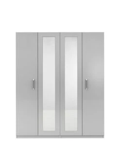One Call Sanford Part Assembled 4 Door High Gloss Mirrored Wardrobe