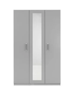 One Call Sanford Part Assembled 3 Door High Gloss Mirrored Wardrobe