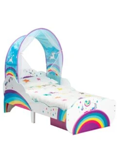 Worlds Apart Unicorn And Rainbow Toddler Bed With Canopy And Storage -Oleu Furniture Shop NCGWA SQ5 0000000099 N A SLd1
