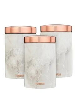 Tower Marble Rose Gold Edition Canisters – Set Of 3