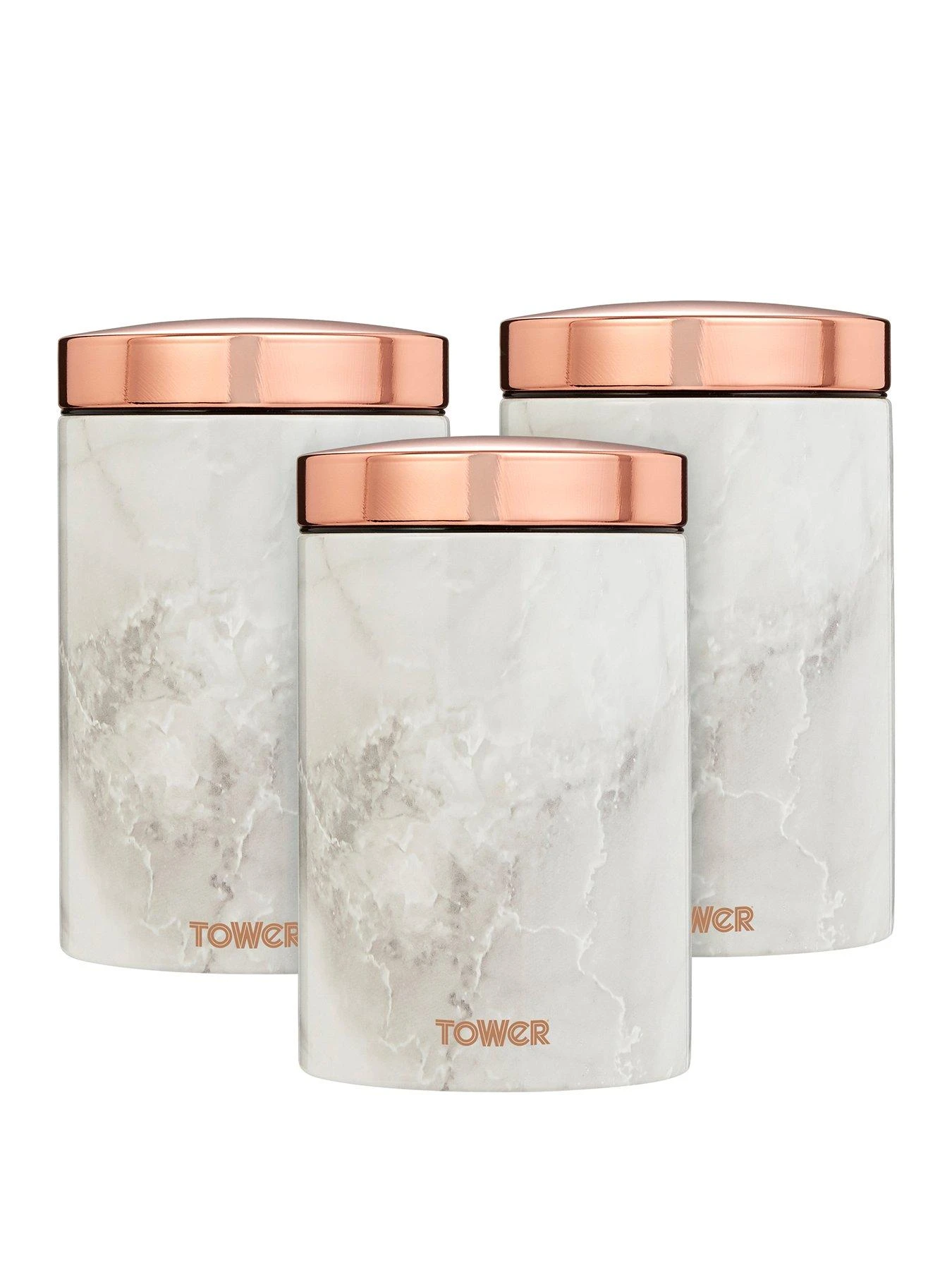 Tower Marble Rose Gold Edition Canisters – Set Of 3 3 Tower Marble Rose Gold Edition Canisters – Set Of 3
