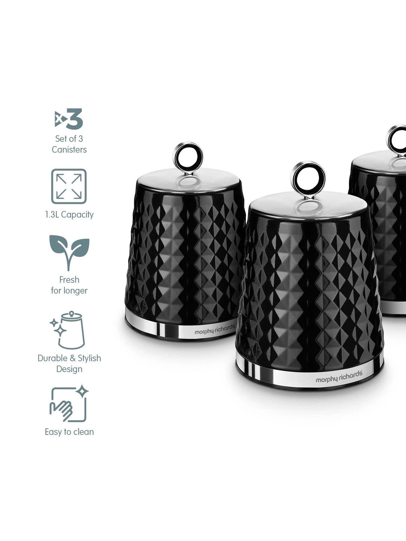 Morphy Richards Dimensions Set Of Three Storage Canisters – Black 4 Morphy Richards Dimensions Set Of Three Storage Canisters – Black - Image 2