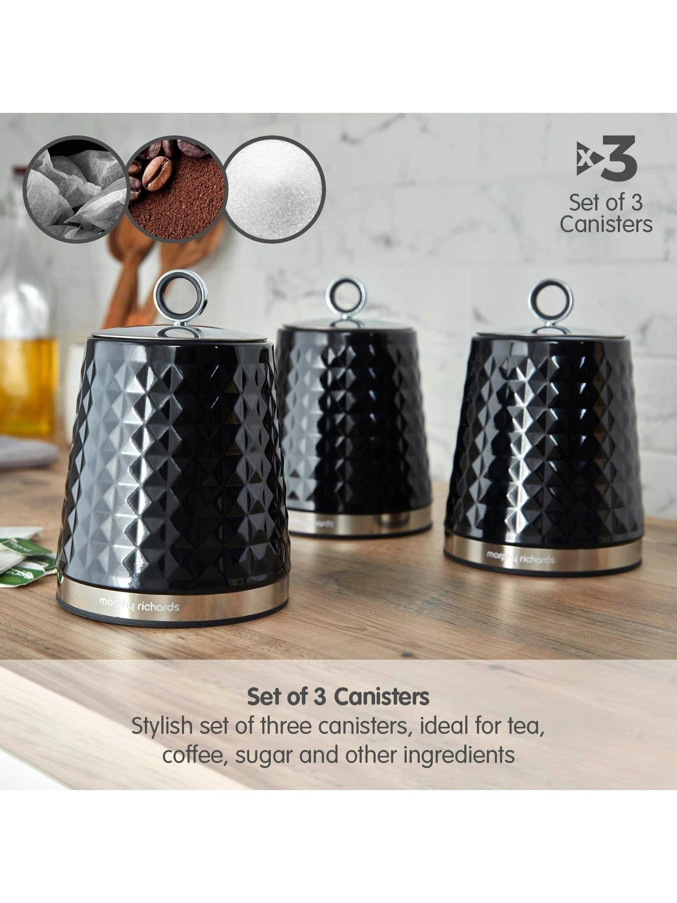 Morphy Richards Dimensions Set Of Three Storage Canisters – Black 5 Morphy Richards Dimensions Set Of Three Storage Canisters – Black - Image 3
