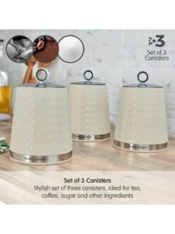Morphy Richards Dimensions Set Of Three Storage Canisters – Ivory Cream -Oleu Furniture Shop NT9V6 SQ3 0000000067 CREAM SLd1