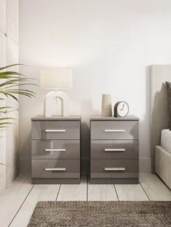 Very Home Prague Gloss 3 Drawer Bedside Chests (Set Of 2) - FSC® Certified