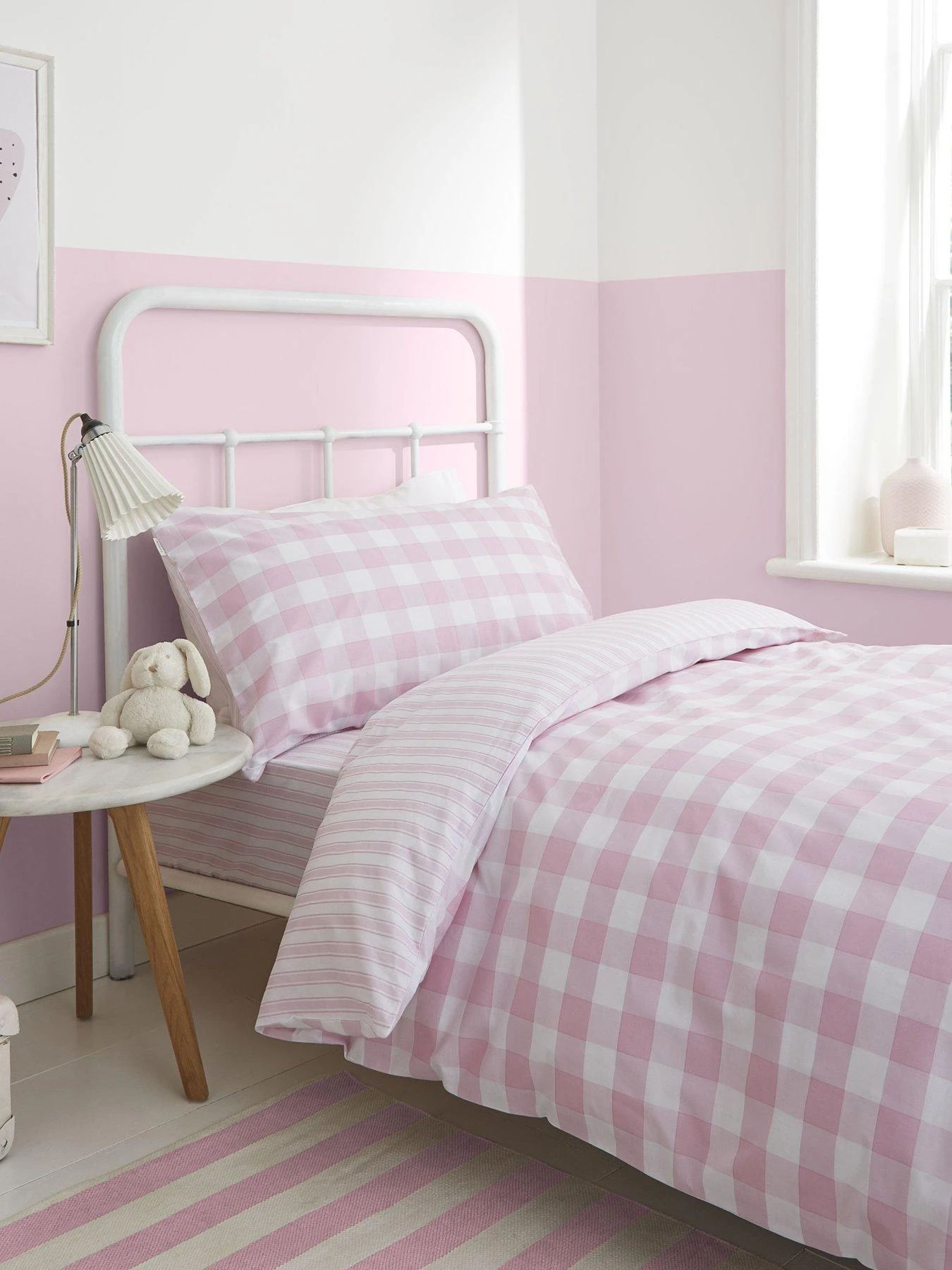 Bianca Fine Linens Check And Stripe Cotton Duvet Cover Set - Pink 3 Bianca Fine Linens Check And Stripe Cotton Duvet Cover Set - Pink