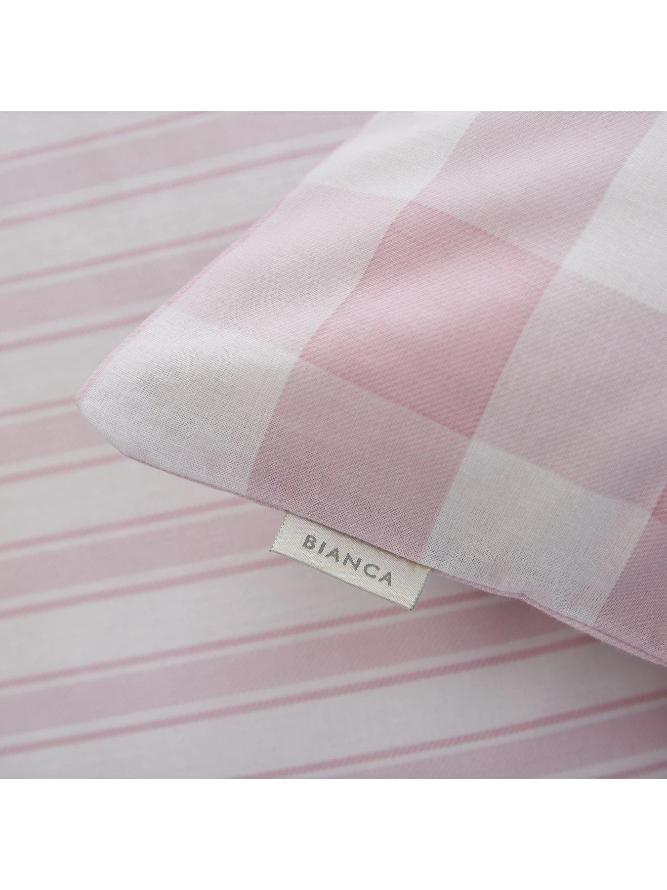 Bianca Fine Linens Check And Stripe Cotton Duvet Cover Set - Pink 5 Bianca Fine Linens Check And Stripe Cotton Duvet Cover Set - Pink - Image 3