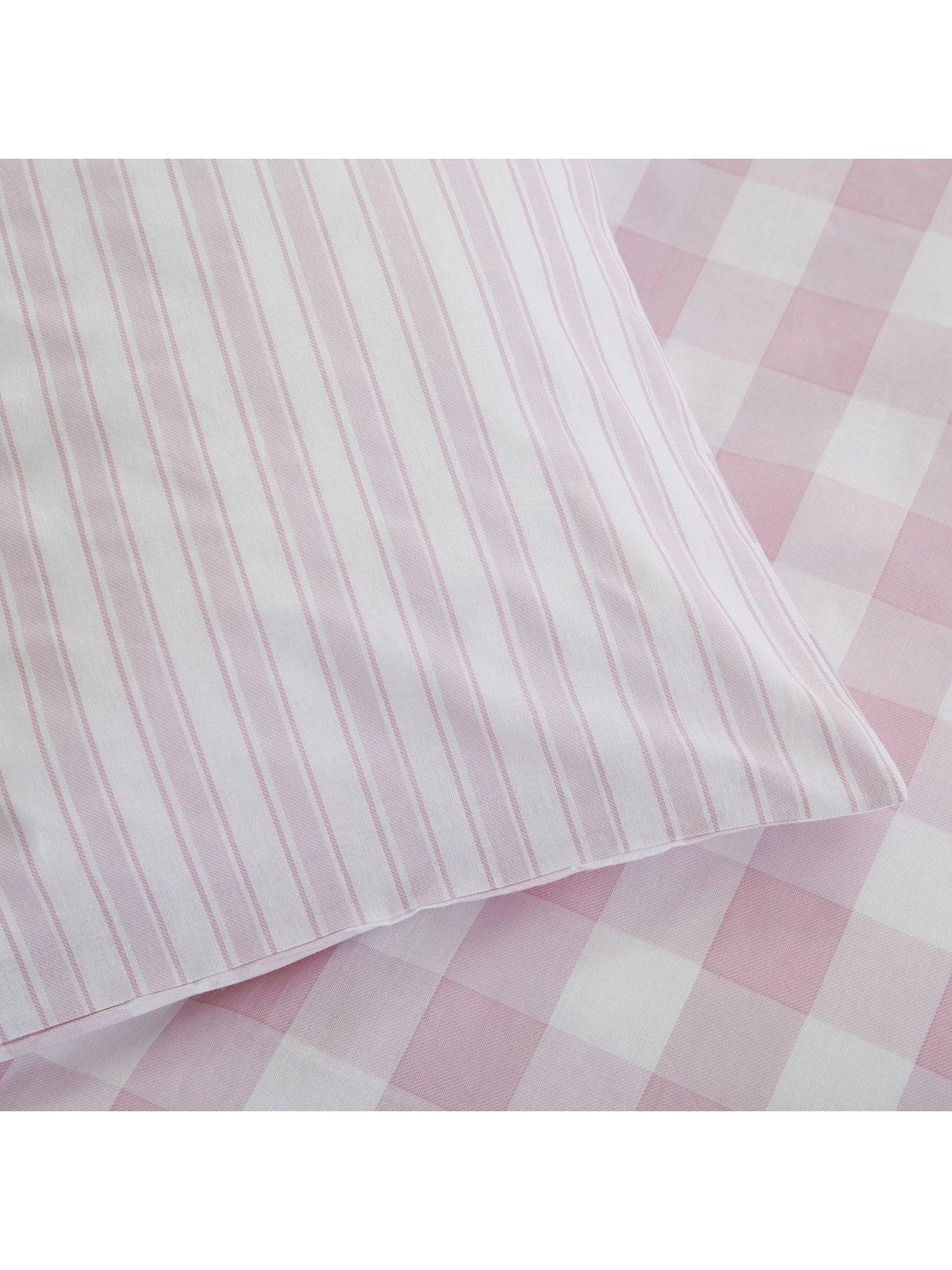 Bianca Fine Linens Check And Stripe Cotton Duvet Cover Set - Pink 6 Bianca Fine Linens Check And Stripe Cotton Duvet Cover Set - Pink - Image 4