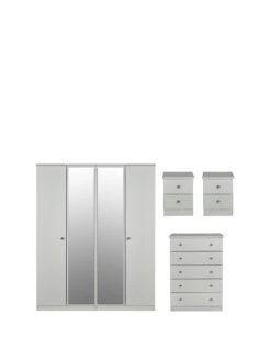 SWIFT Verve PartĀ Assembled 4 Piece Package - 4 Door Mirrored Wardrobe, 5 Drawer Chest And 2 Bedside ChestsĀ - FSCĀ® Certified