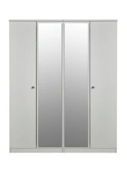 SWIFT Verve Part Assembled 4 Piece Package - 4 Door Mirrored Wardrobe, 5 Drawer Chest And 2 Bedside Chests - FSC® Certified -Oleu Furniture Shop PG69T SQ4 0000000005 GREY SLd