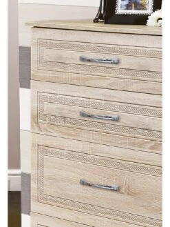 SWIFT Winchester Part Assembled 4 Piece Package - 3 Door Mirrored Wardrobe, Chest Of 5 Drawers And 2 Bedside Chests - FSC® Certified -Oleu Furniture Shop PG69X SQ4 0000000006 OAK SLd