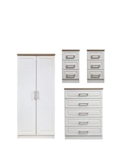 SWIFT Regent Ready Assembled 4 Piece Package - 2 Door Wardrobe, 5 Drawer Chest And 2 Bedside ChestsĀ - FSCĀ® Certified
