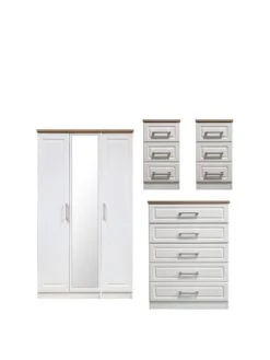 SWIFT Regent Part Assembled 4 Piece Package - 3 Door Mirrored Wardrobe, 5 Drawer Chest And 2 Bedside Chests - FSC® Certified