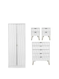 SWIFT Versailles Ready Assembled 4 Piece Package - 2 Door Wardrobe, 5 Drawer Chest And 2 Bedside ChestsĀ - FSCĀ® Certified