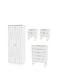 SWIFT Versailles Ready Assembled 4 Piece Package - 2 Door Wardrobe, 5 Drawer Chest And 2 Bedside Chests - FSC® Certified 12 SWIFT Versailles Ready Assembled 4 Piece Package - 2 Door Wardrobe, 5 Drawer Chest And 2 Bedside Chests - FSC® Certified -Oleu Furniture Shop PG6AD SQ3 0000000013 WHITE SLa