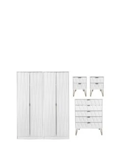 SWIFT Versailles Part Assembled 4 Piece Package - 4 Door Wardrobe, 5 Drawer Chest And 2 Bedside ChestsĀ - FSCĀ® Certified