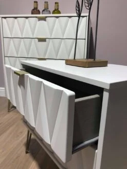 SWIFT Versailles Part Assembled 4 Piece Package - 4 Door Wardrobe, 5 Drawer Chest And 2 Bedside Chests - FSC® Certified -Oleu Furniture Shop PG6AE SQ4 0000000013 WHITE SLd