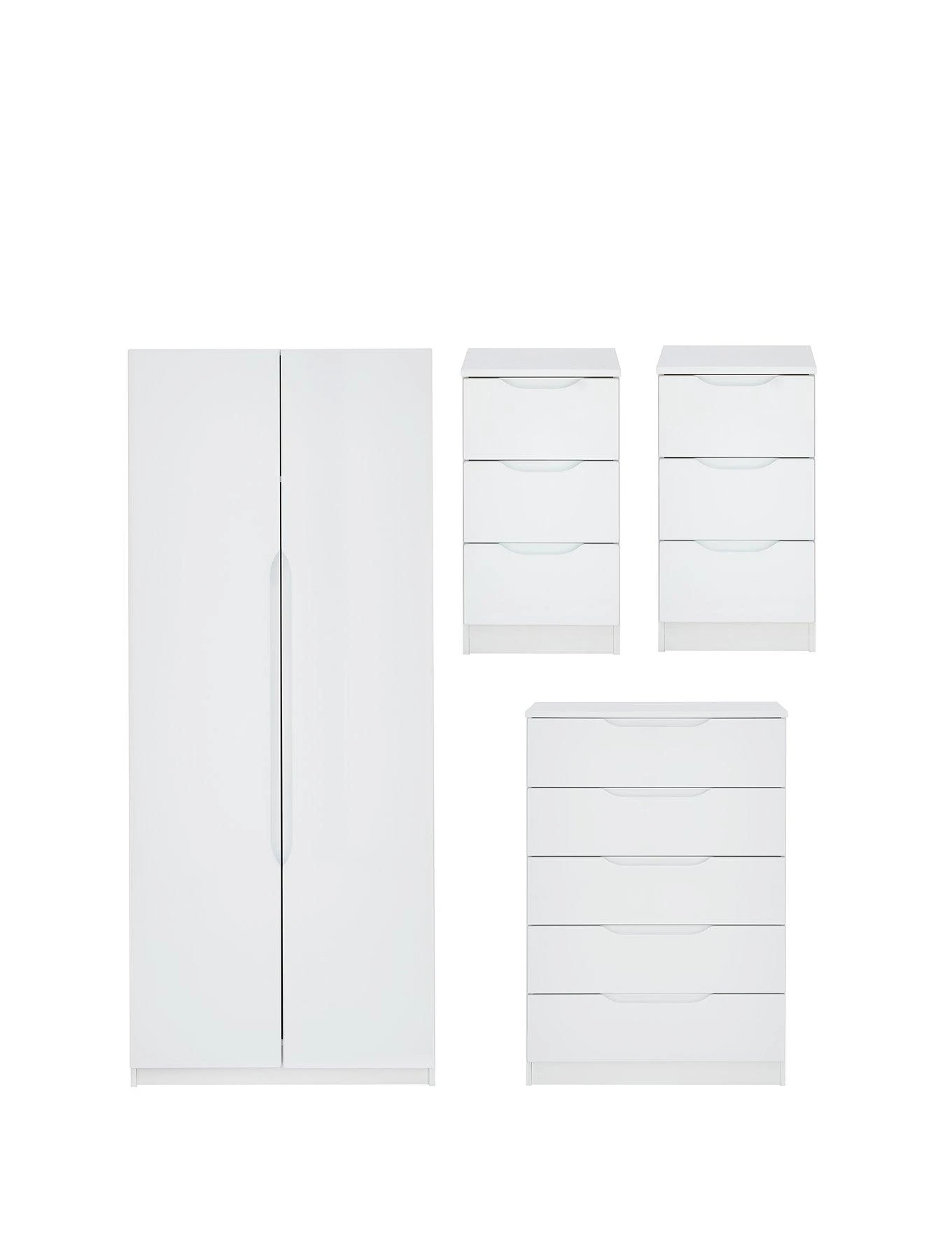 One Call Monaco Ready Assembled 4 Piece Gloss Package - 2 Door Mirrored Wardrobe, 5 Drawer Chest And 2 Bedside Chests 3 One Call Monaco Ready Assembled 4 Piece Gloss Package - 2 Door Mirrored Wardrobe, 5 Drawer Chest And 2 Bedside Chests