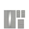 One Call Sanford Part Assembled High Gloss 4 Piece Package - 3 Door Mirrored Wardrobe, Chest Of 5 Drawers And 2 Bedside Chests -Oleu Furniture Shop PJ9CQ SQ1 0000013154 DARK GREY GLOSS SLf