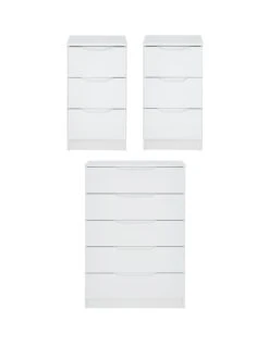 One Call Monaco Ready Assembled 3 Piece Gloss Package - 5 Drawer Chest And 2 Bedside Chests