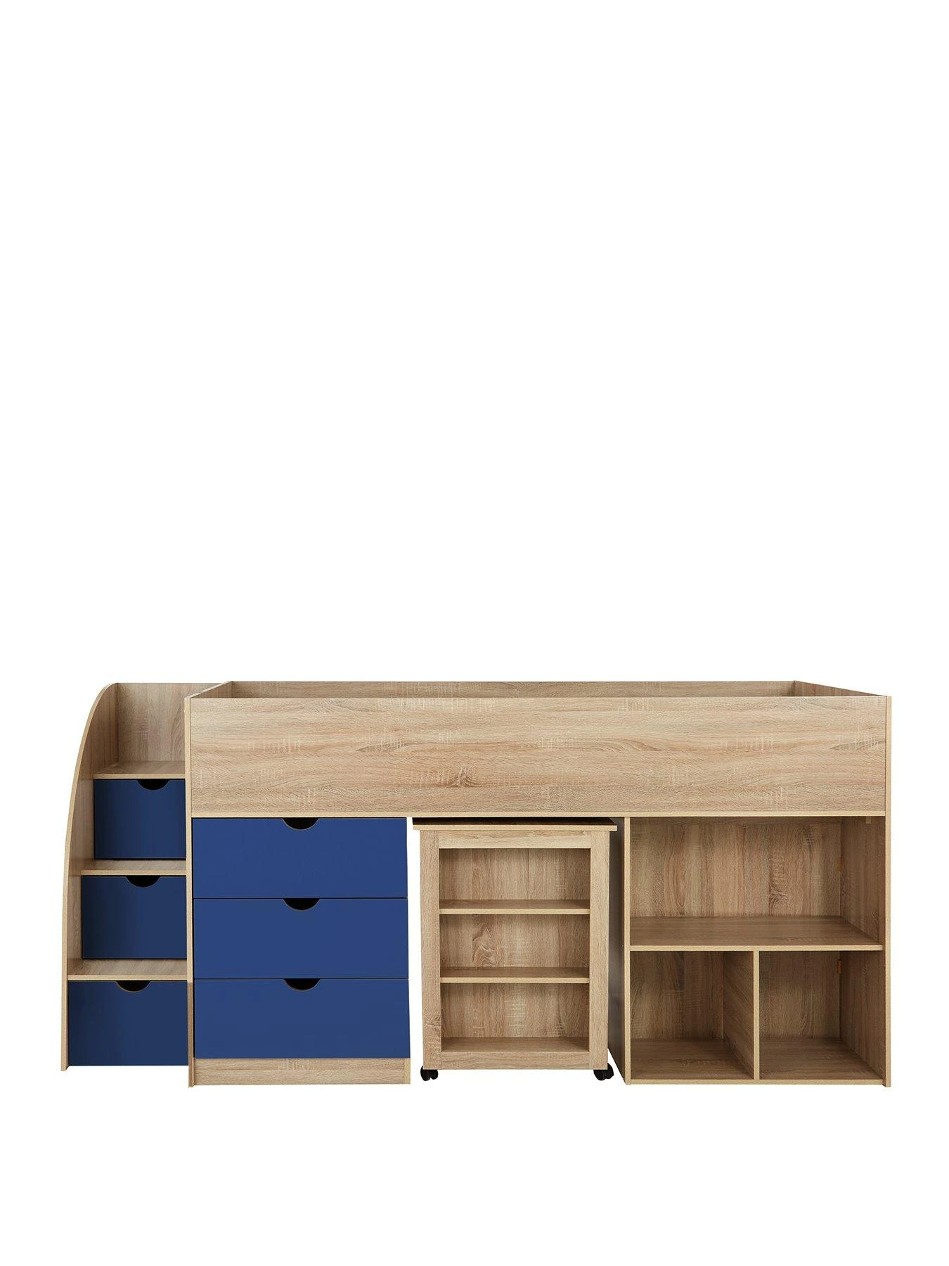 Very Home Mico Mid Sleeper Bed With Pull-Out Desk And Storage - Blue/Oak Effect 4 Very Home Mico Mid Sleeper Bed With Pull-Out Desk And Storage - Blue/Oak Effect - Image 2