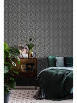 Sublime Ribbon Geo Charcoal Wallpaper -Oleu Furniture Shop Q36NP SQ4 0000000005 GREY SLd2