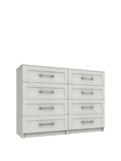 One Call Regal Ready Assembled 4 + 4 Drawer Chest -Oleu Furniture Shop Q9PLG SQ3 0000000559 WHITE GLOSS SLa