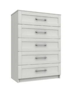 One Call Regal Ready Assembled 5 Drawer Chest -Oleu Furniture Shop Q9PLH SQ3 0000000559 WHITE GLOSS SLa