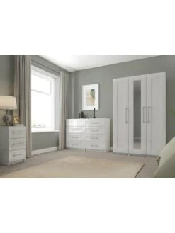 One Call Regal Package - Part Assembled 3 Door Mirrored Wardrobe, 5 Drawer Chest And 2 Bedside Chests -Oleu Furniture Shop Q9PLJ SQ2 0000000559 WHITE GLOSS RSr